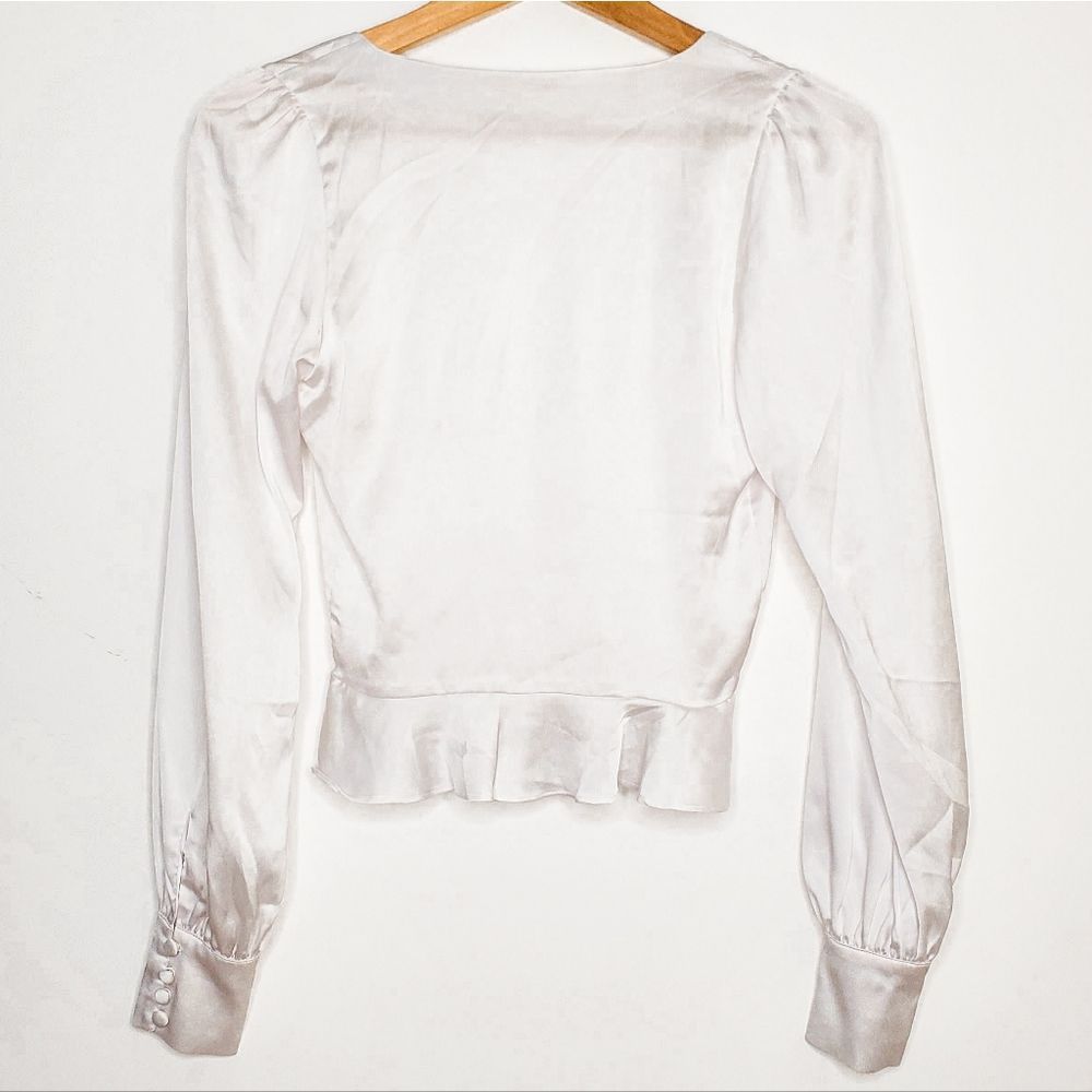For Love And Lemons White Satin Plunge Neck Isabella Ruched Top Blouse Size XS_4
